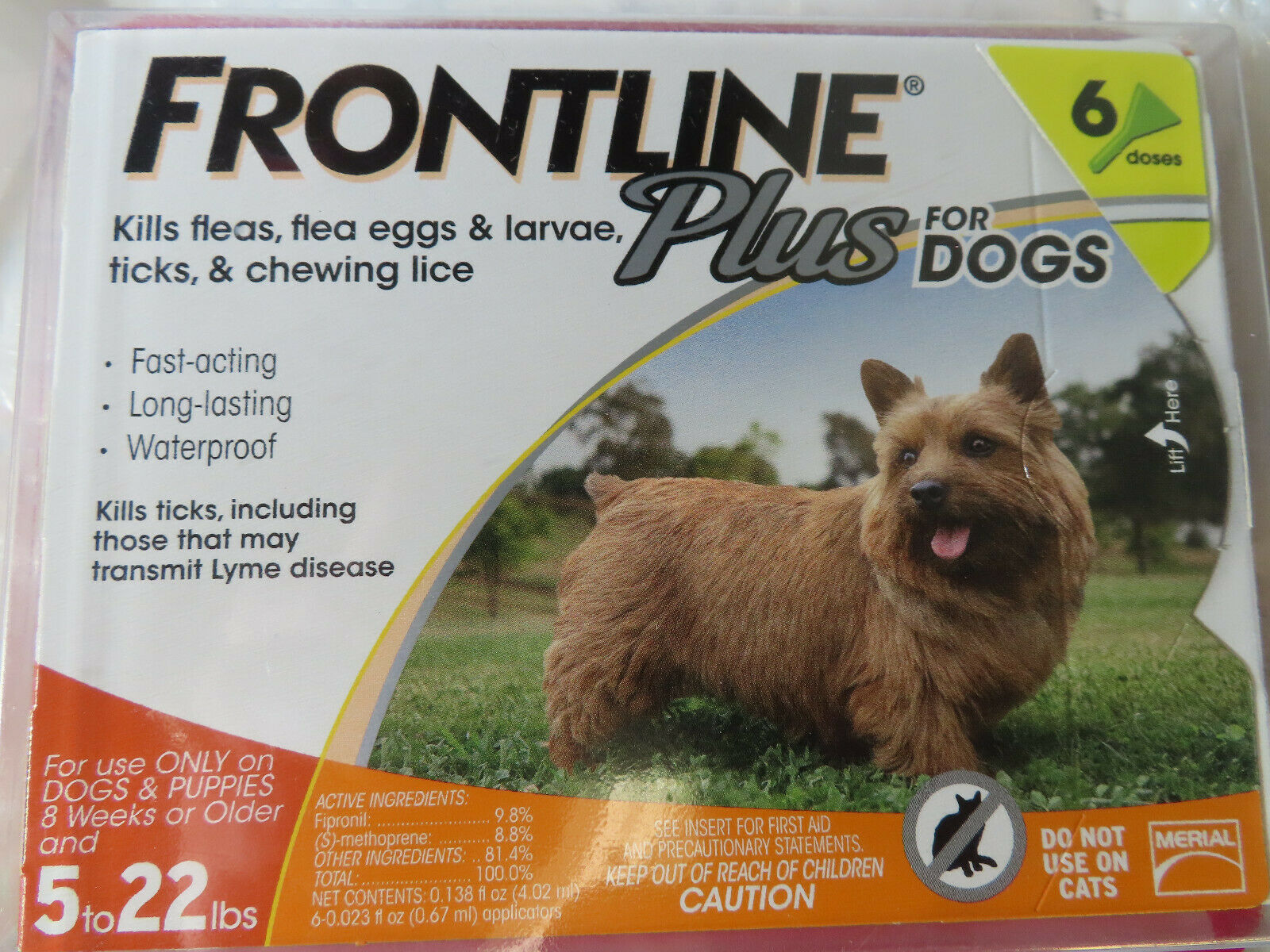 Frontline Plus Dogs 5-22lbs Flea & Tick Control 6 Doses New, Sealed