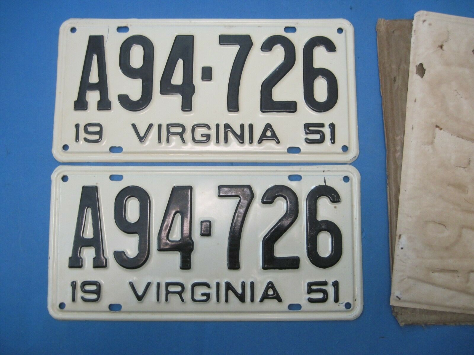 1951 Virginia License Plates Matched Never Used Dmv Clear For Registration