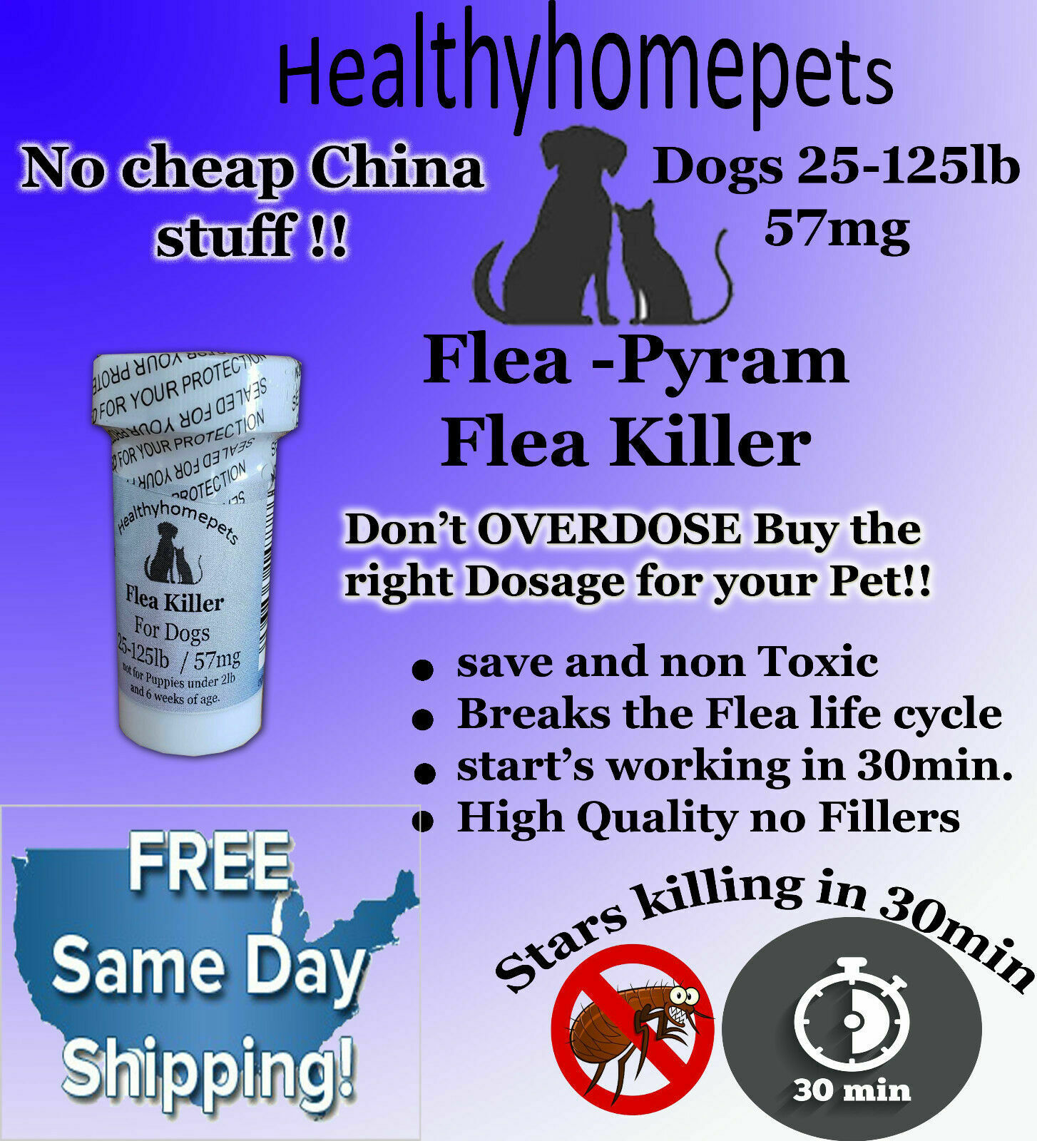 50 Capsules Instant Flea Killer Control For Dogs 25-125 Lbs. 57mg Quick Result9