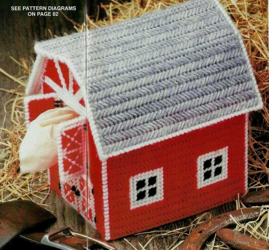 Country Barn Tissue Cover Digest Size Plastic Canvas Pattern Instructions