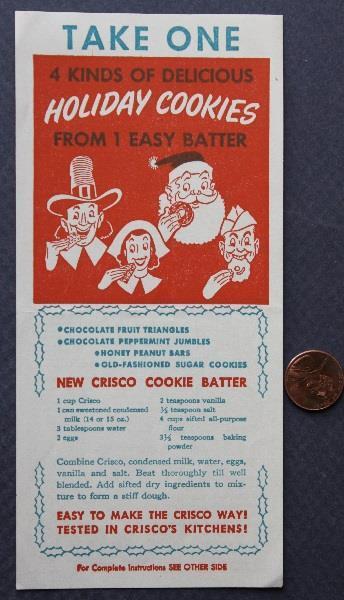 1942 Wwii Crisco Holiday Christmas Cookies Recipe Card & Gi Soldier Donut Item!