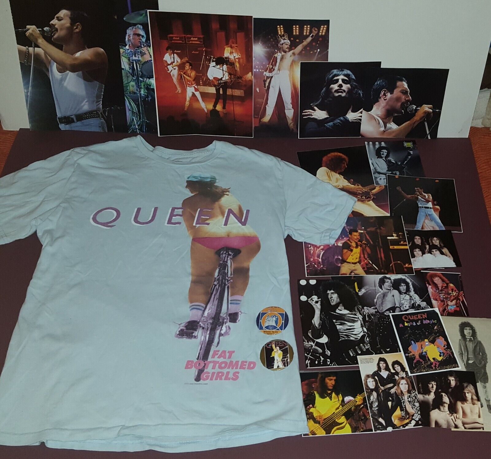 Queen Lot Fat Bottom Girls T Shirt ,2 Buttons,vtg 18 Tear Out's Freddie Mercury