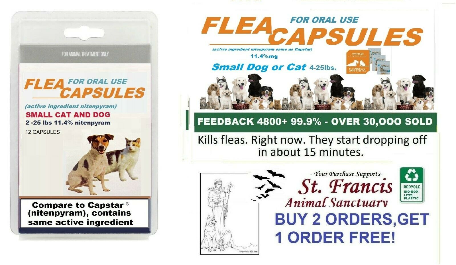St. Francis Animal Rescue Flea Killer Control Small Dogs Cats 16 Doses