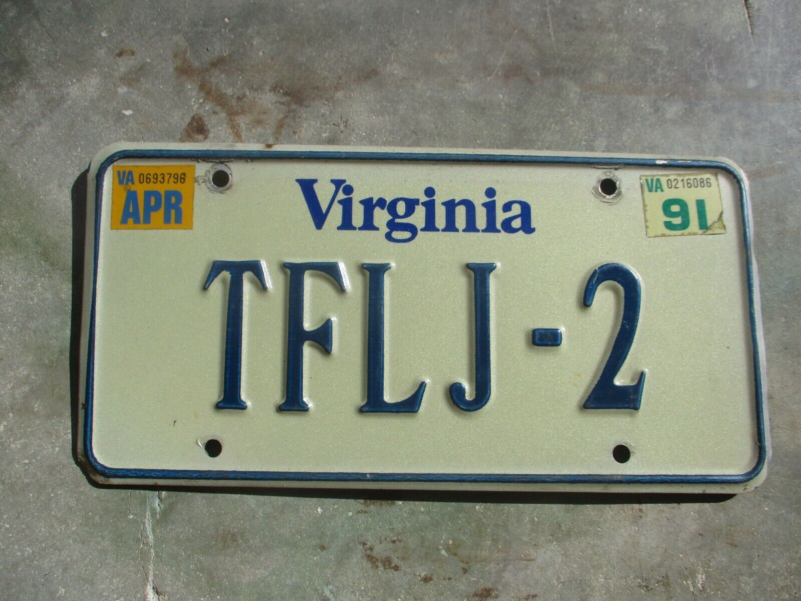 Virginia 1991 Vanity License Plate   #  Tflj - 2