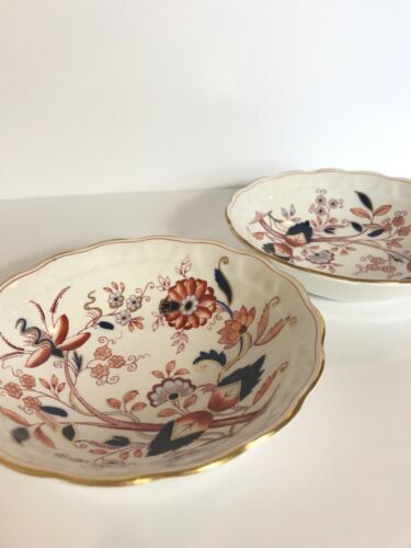 2 Booths England Fresain A8022 Porcelain Orange/blue Floral Bowl Gold Scalloped