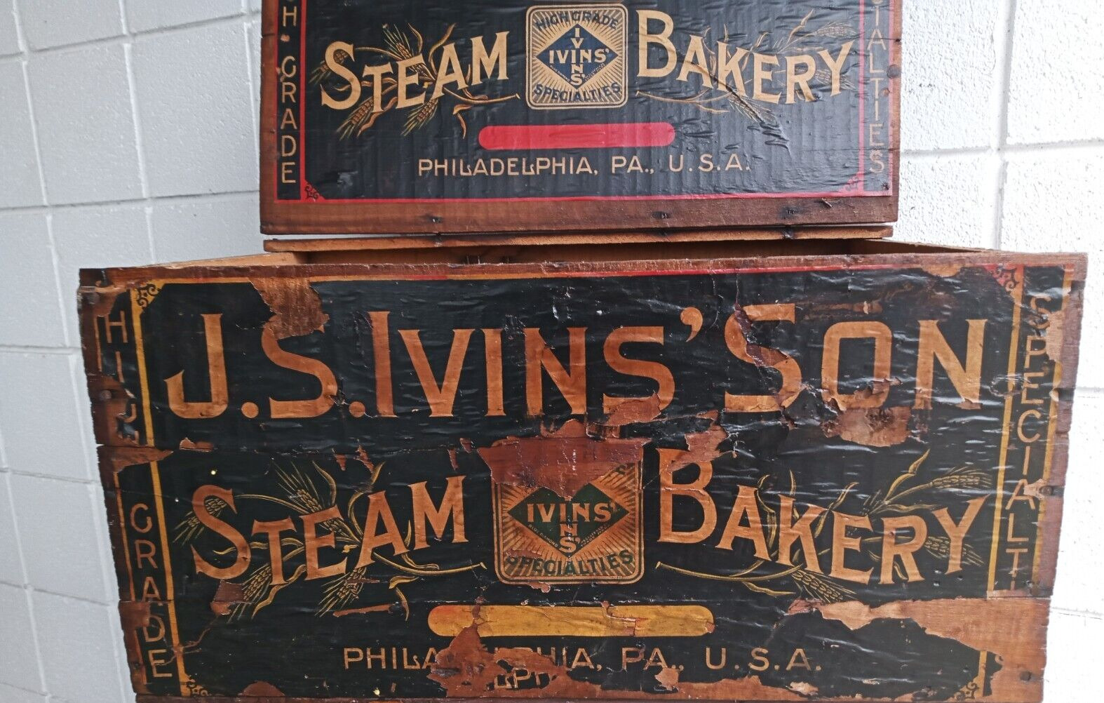 J.s Ivins Bakery Steam Bakery Advertising Box Hinge Lid Wood Crate Clean Storage