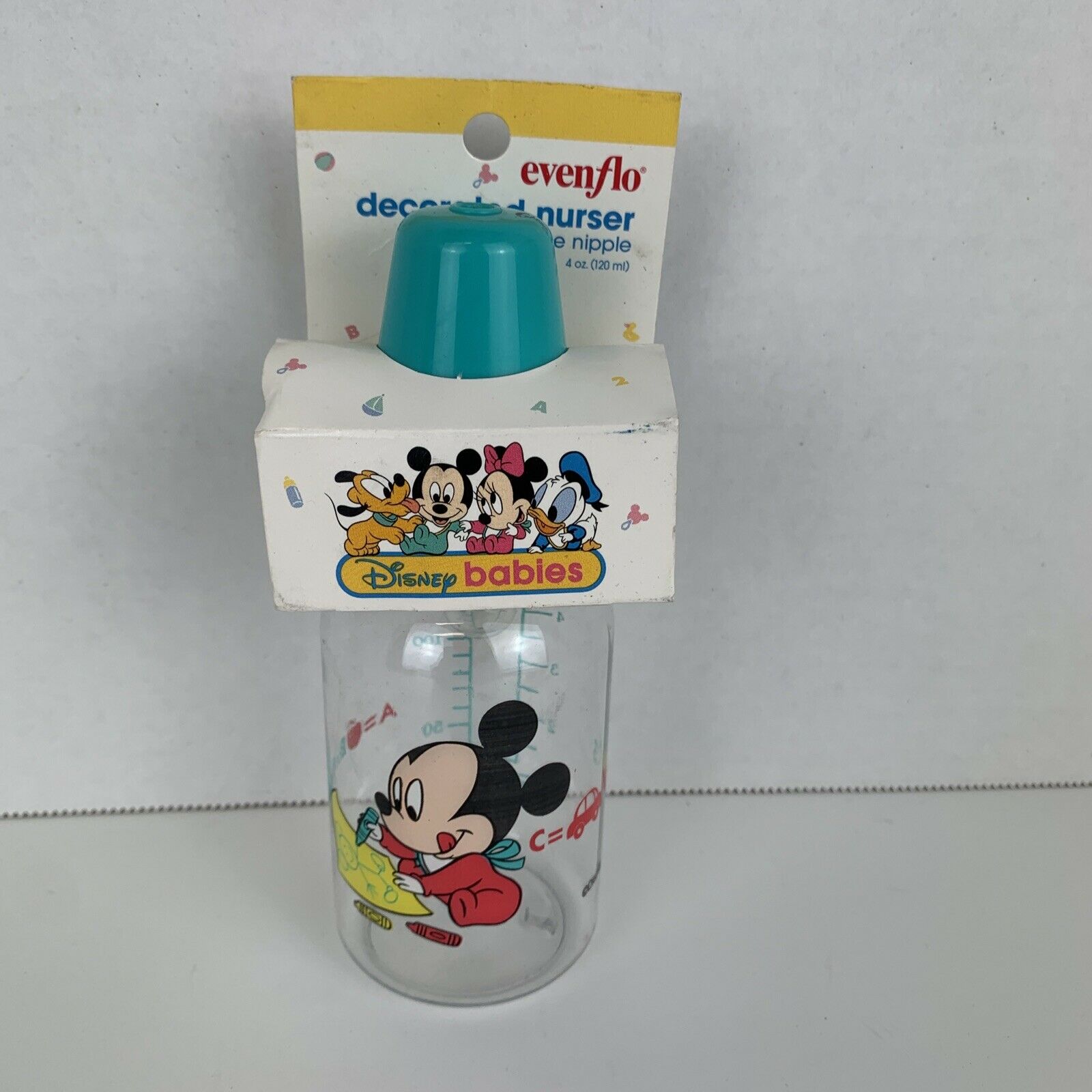 Nos Vtg Disney Babies Evenflo Bottle Clear Nurser 4oz Clear Silicone Nipple 1996