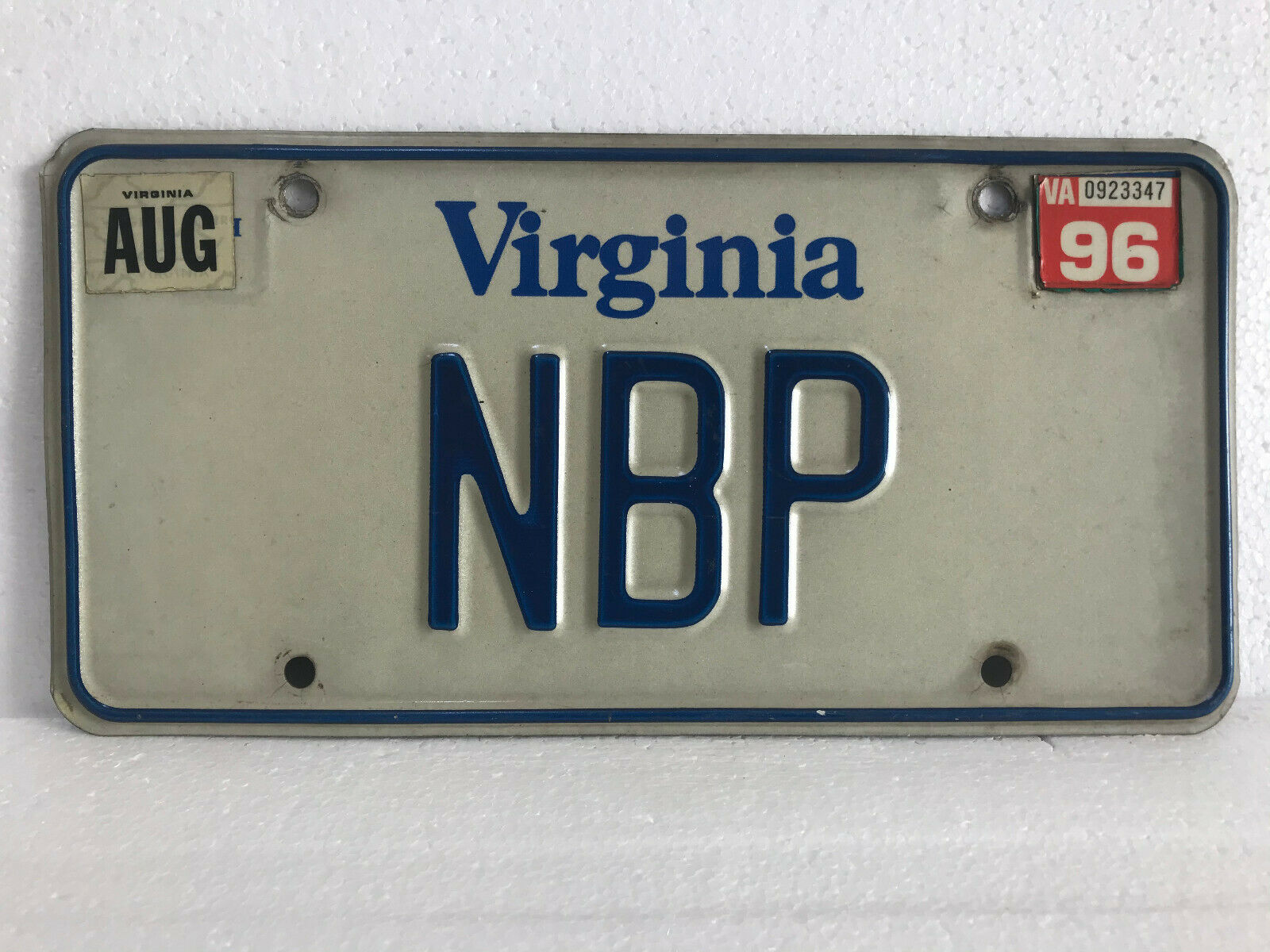 1996 Virginia License Plate - Personalized/vanity Nbp