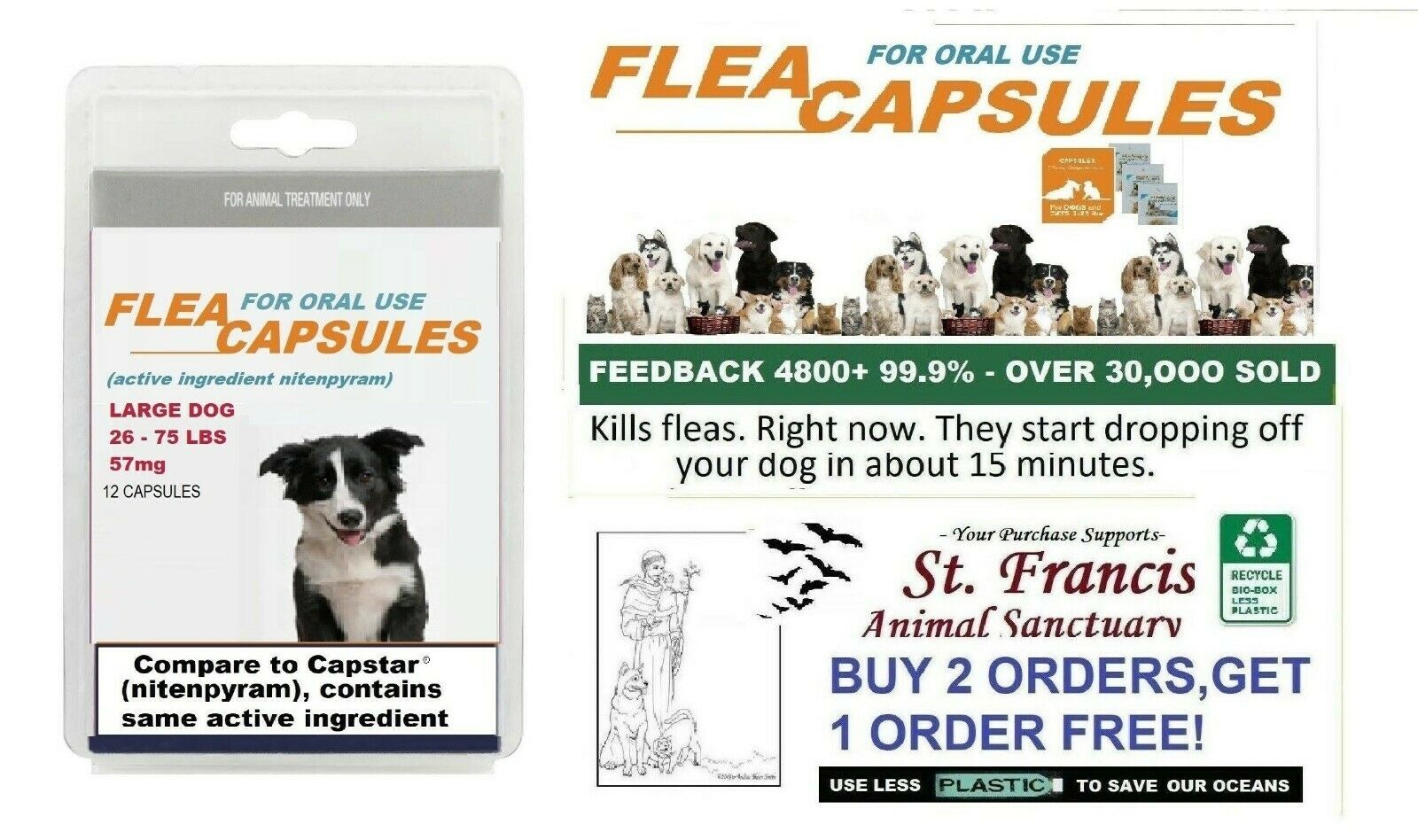 St. Francis Animal Rescue Flea Killer Control Large Dogs  16 Doses Works Fast!