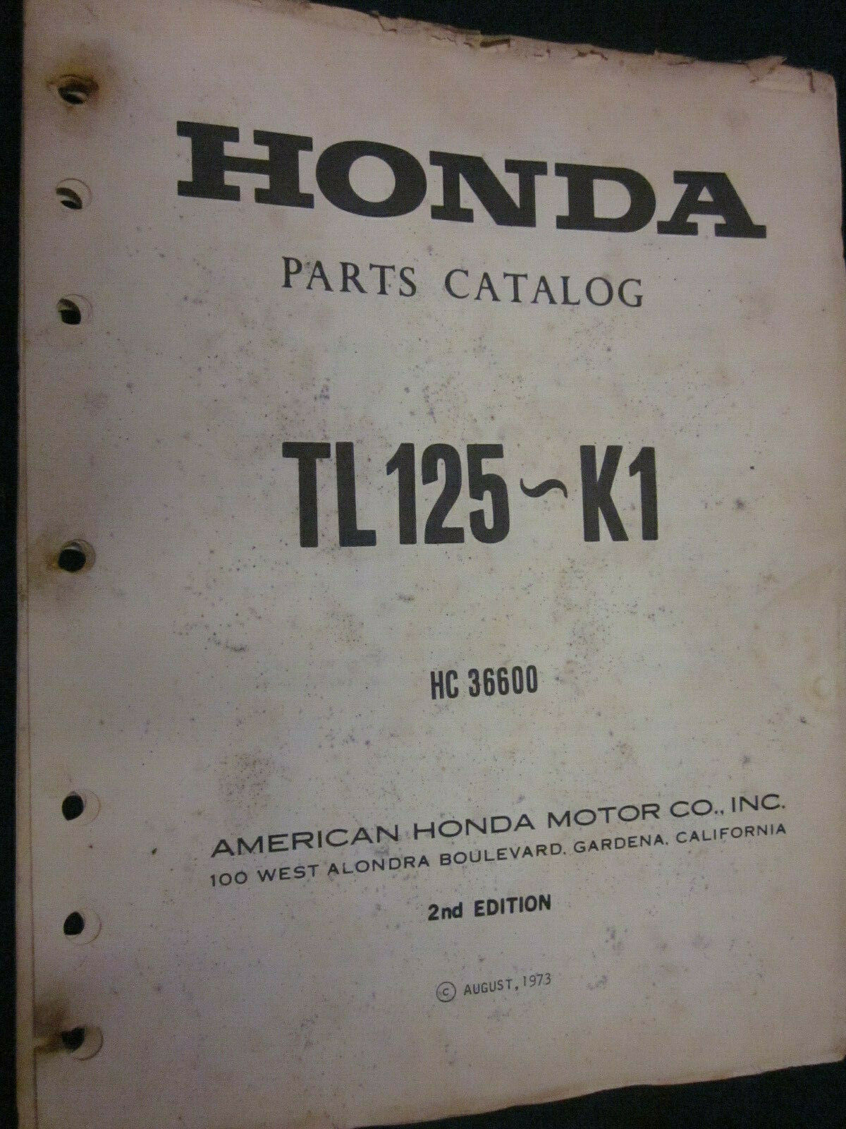 Vintage Honda Parts Book For Tl125-k1 Hc36600 2nd Edition Published Aug. '73
