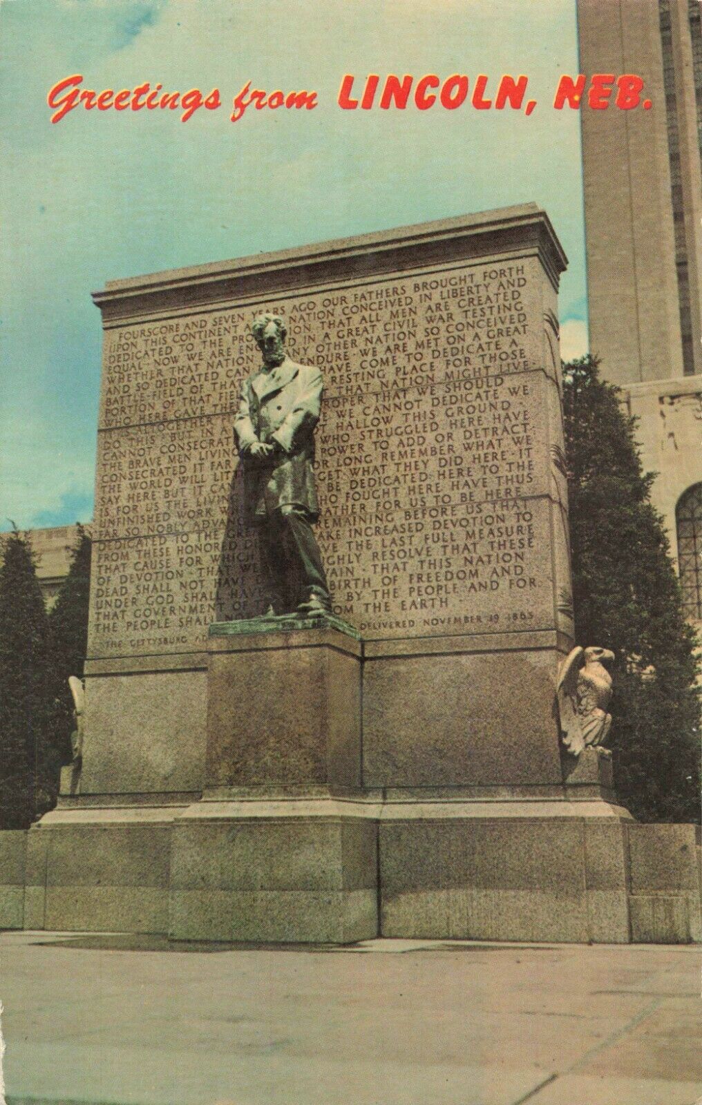 Postcard Abraham Lincoln Statue Lincoln Nebraska