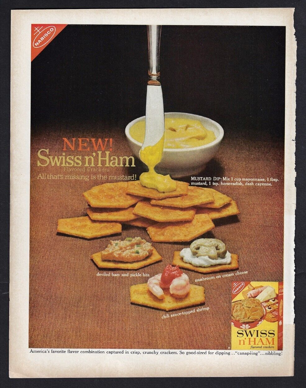 1962 Nabisco Swiss N Ham Crackers Print Ad "all That's Missing Is The Mustard"