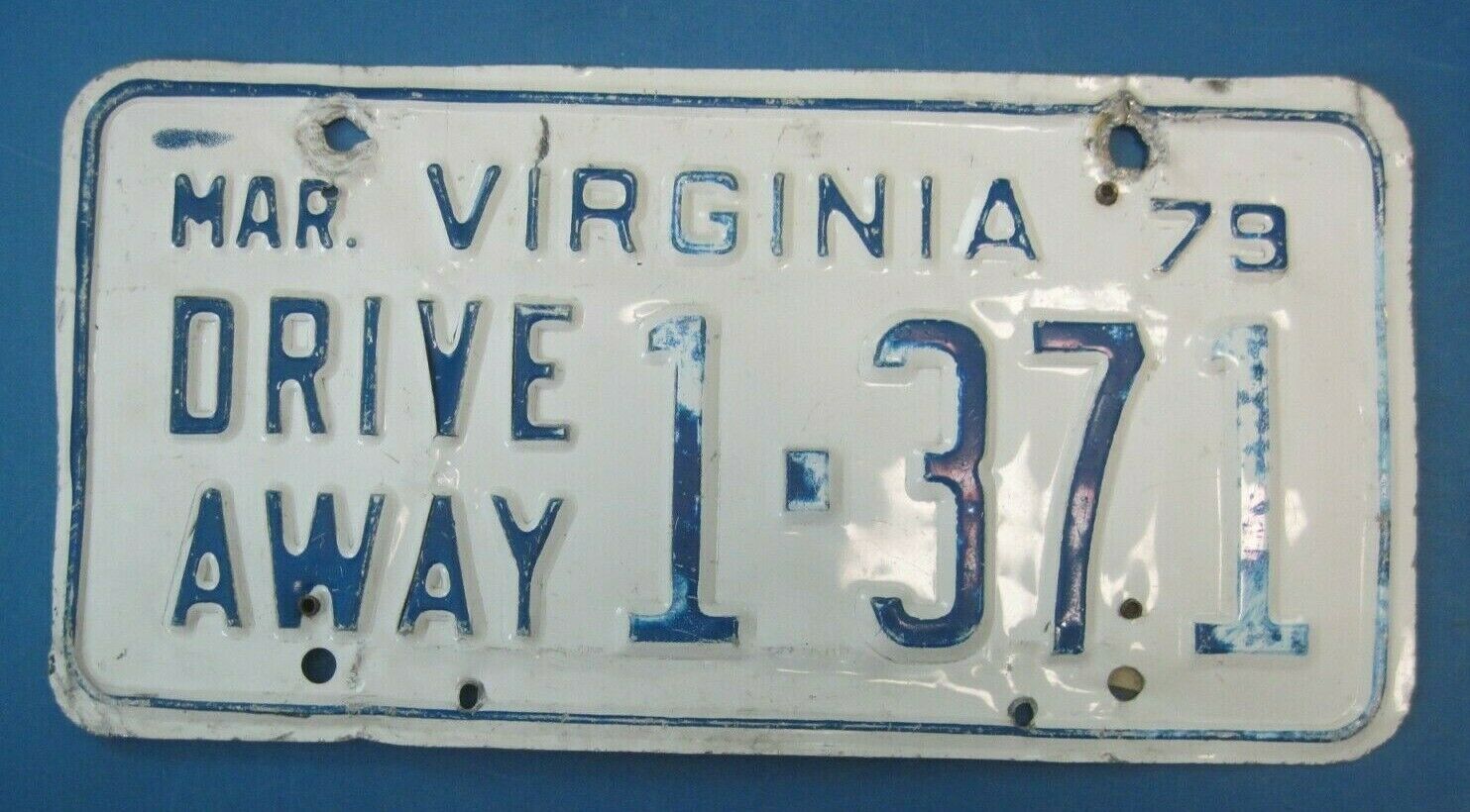 1979 Virginia Drive Away License Plate
