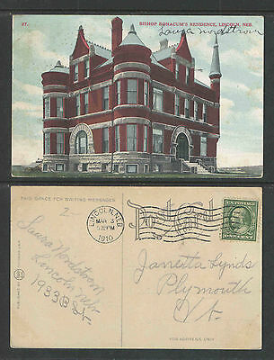 1910 Bishop Bonacums Residence Lincoln Neb Nebraska Postcard