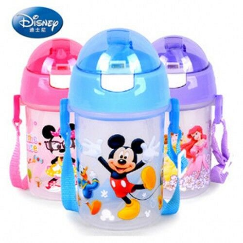 Baby Kids Children Disney Straps Drinking Water Straw Bottle Sippy Suction Cup