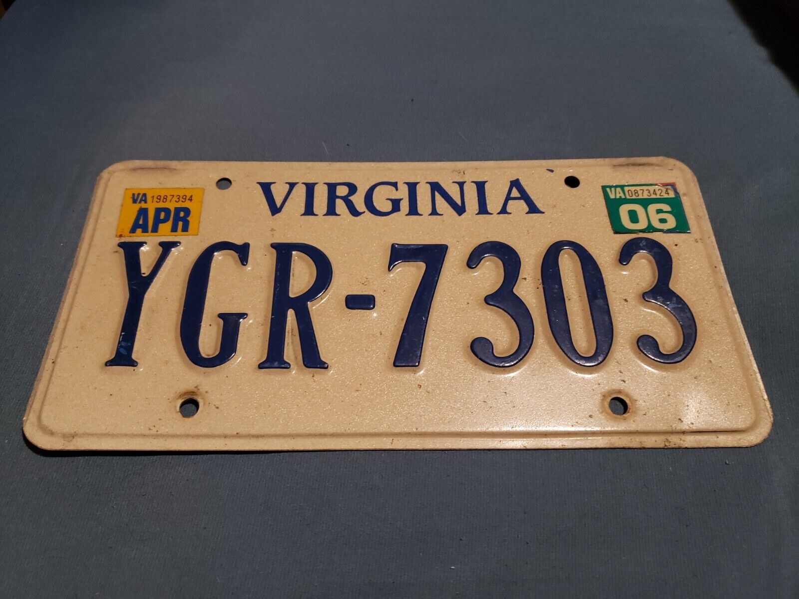 2006 Virginia License Plate # Ygr 7303