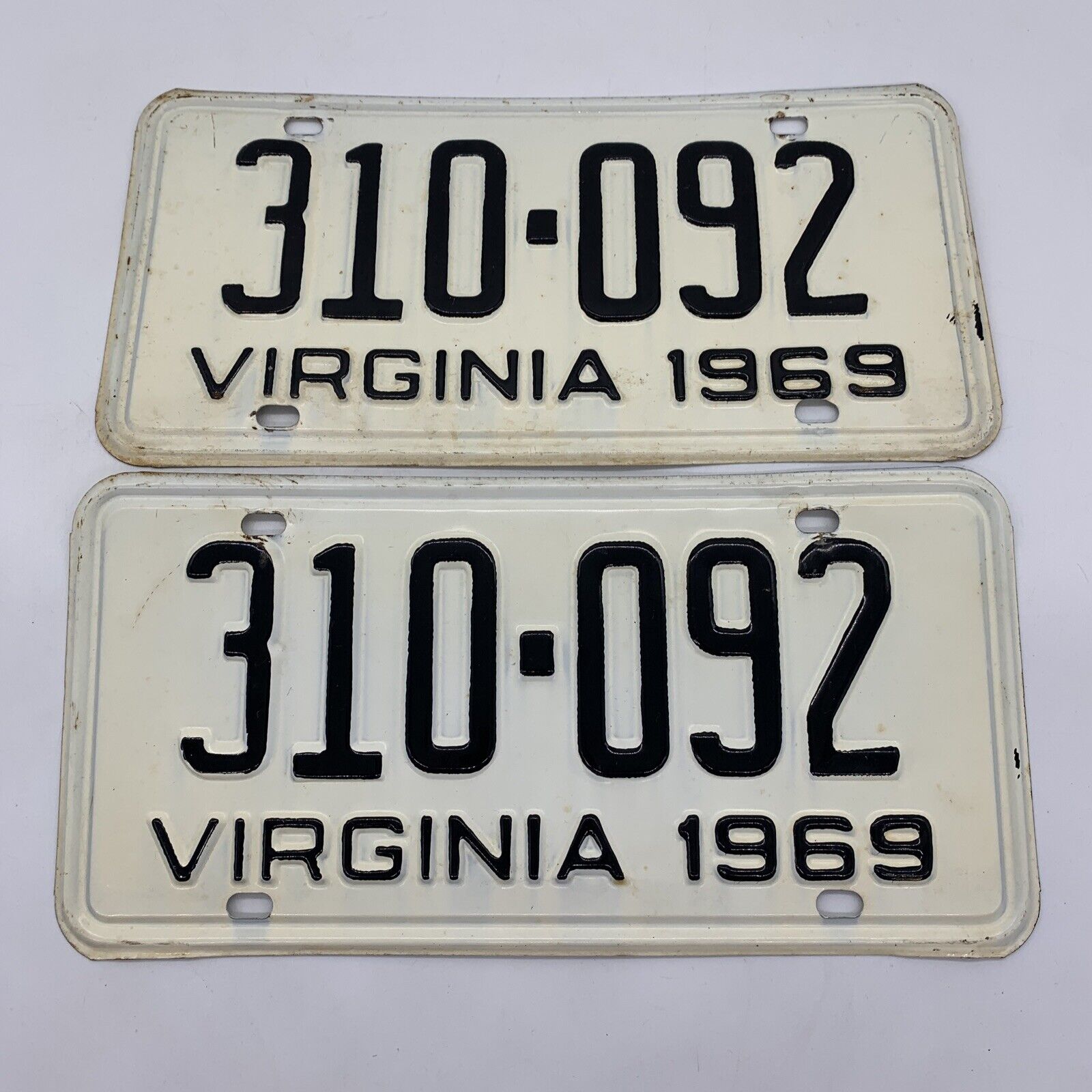Vintage 1969 Virginia Auto License Plate Matched Pair Set 310-092