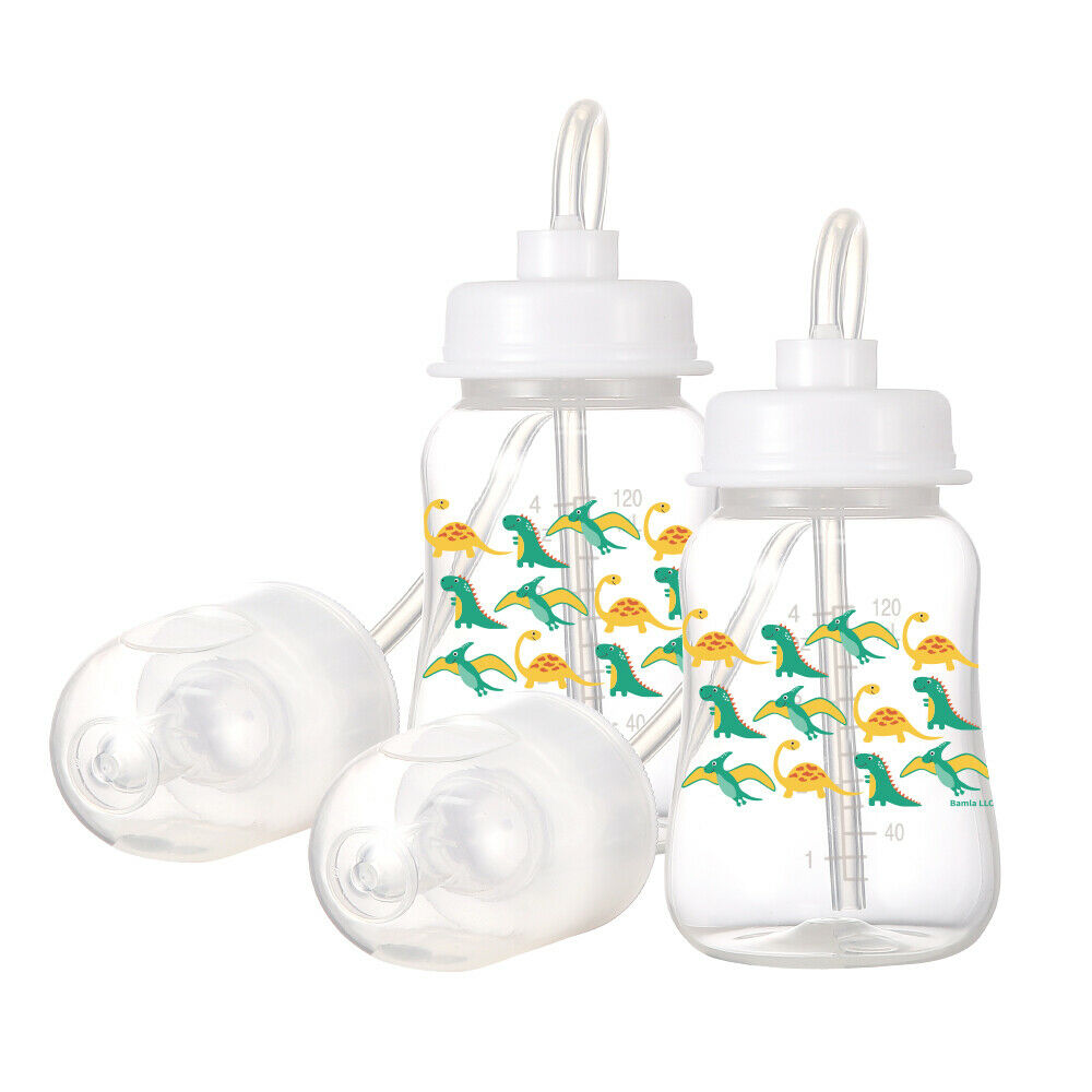 Podee Hands Free Baby Bottle - Anti-colic Feeding System 4 Oz (2 Pack - Dinosaur