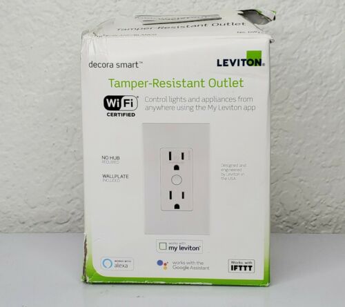 Leviton Decora Smart Wi-fi Tamper Resistant Outlet Dw15r-1bw